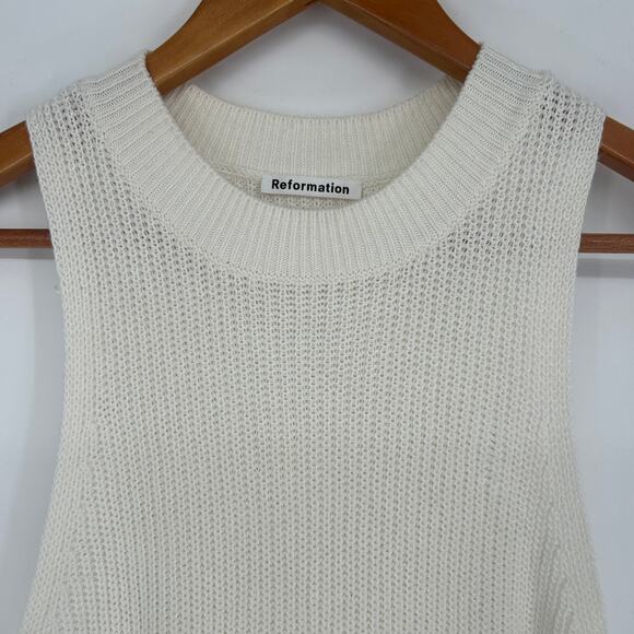 REFORMATION Lilac Knit Top Womens Small Cottage Beigecore Normcore Academia Boho - Picture 3 of 8